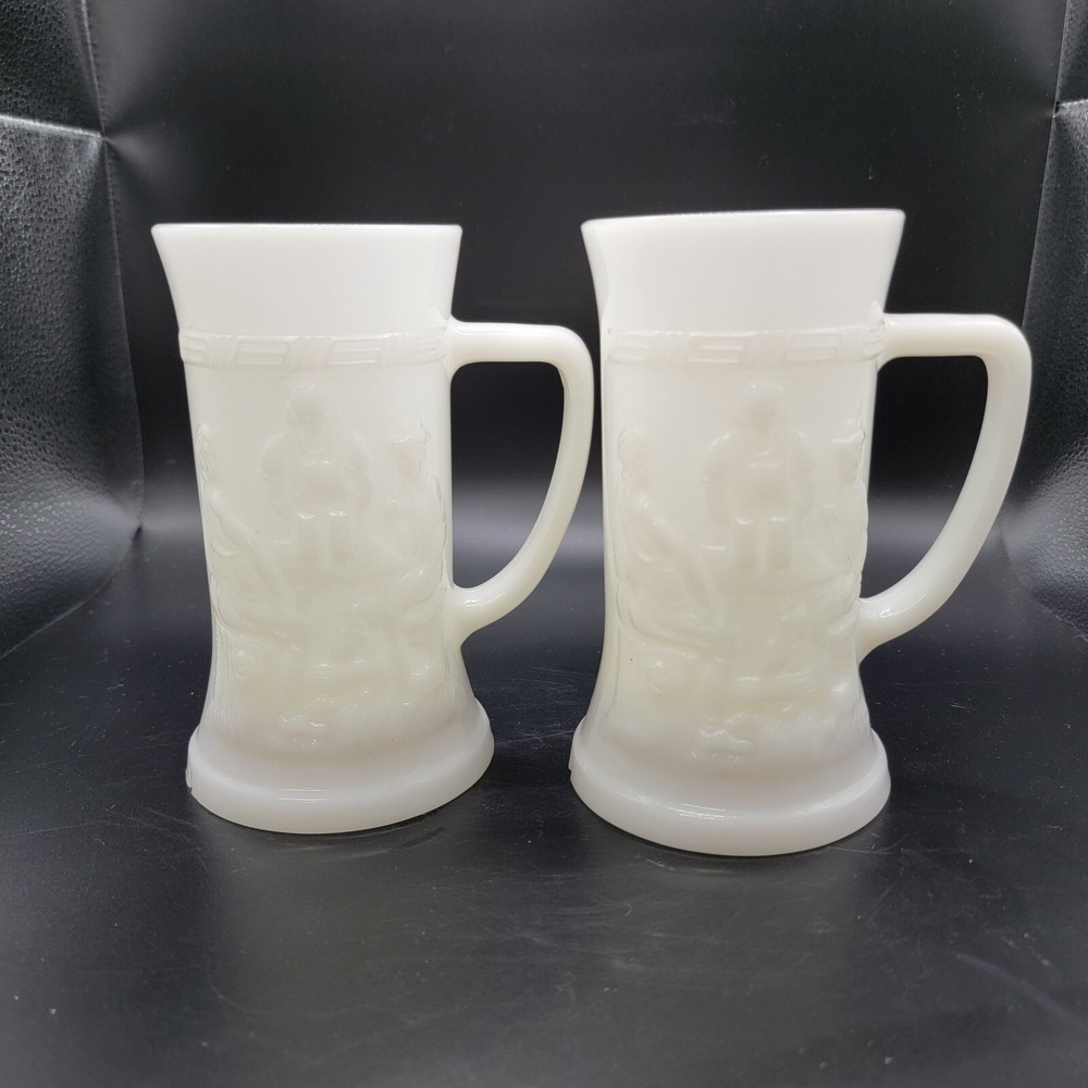 Vintage Milk Glass Mug Stein Set Of 2 Small Chip On One Of Them See Pics